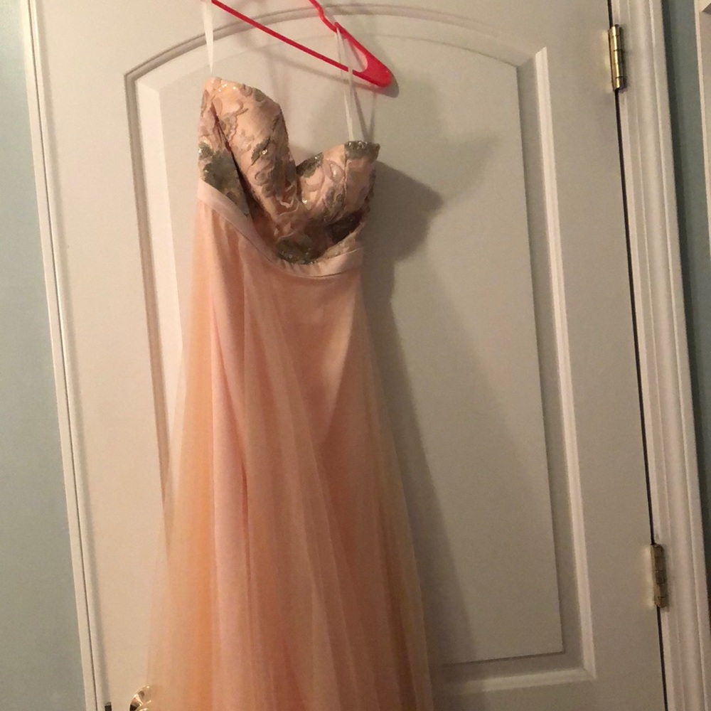 Pink strapless sequined prom dress